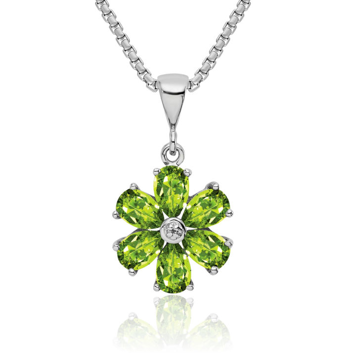 925 Sterling Silver Green Peridot Diamond Flower Necklace Charm Gemstone Pendant August Birthstone Jewelry