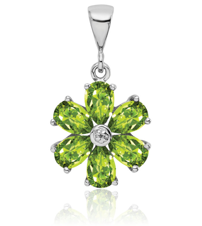 925 Sterling Silver Green Peridot Diamond Flower Necklace Charm Gemstone Pendant August Birthstone Jewelry