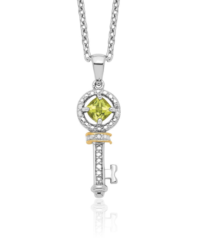 925 Sterling Silver Green Peridot Diamond Key Necklace Chain Gemstone Pendant Charm