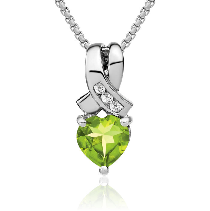 925 Sterling Silver Green Peridot Diamond Necklace Heart Charm Gemstone Pendant August Birthstone Jewelry