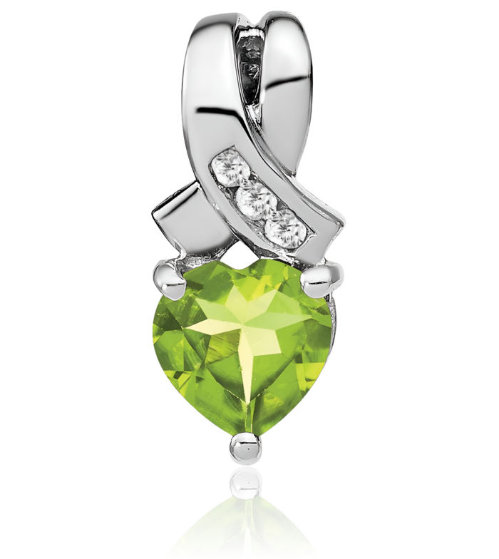 925 Sterling Silver Green Peridot Diamond Necklace Heart Charm Gemstone Pendant August Birthstone Jewelry