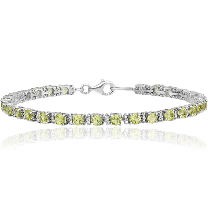 925 Sterling Silver Green Peridot Diamond Chain Gemstone Tennis Bracelet