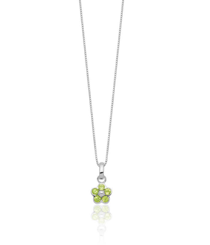 925 Sterling Silver Green Peridot Flower Pendant Necklace