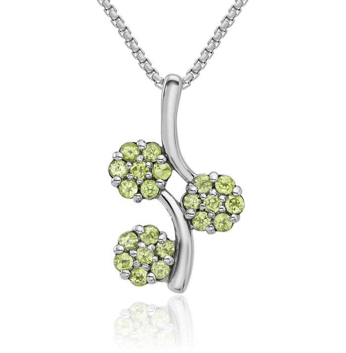 925 Sterling Silver Green Peridot Flowers Floating Chain Slide Gemstone Pendant Necklace Charm August Birthstone Jewelry