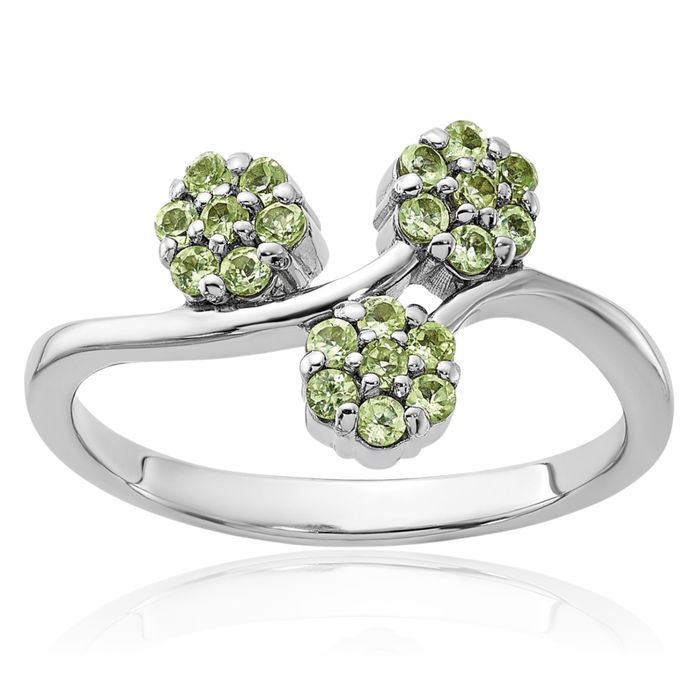 925 Sterling Silver Green Peridot Flowers Ring Gemstone Band August Birthstone Jewelry