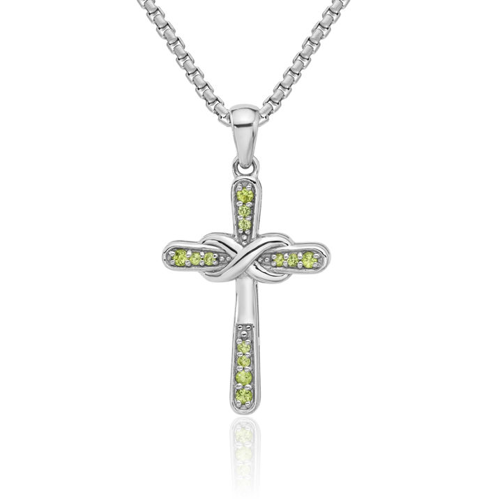 925 Sterling Silver Green Peridot Infinity Twisted Love Knot Symbol Holy Cross Necklace Religious Chain Pendant Jesus Christ Charm August Birthstone Jewelry