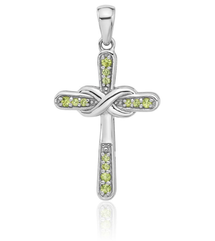 925 Sterling Silver Green Peridot Infinity Twisted Love Knot Symbol Holy Cross Necklace Religious Chain Pendant Jesus Christ Charm August Birthstone Jewelry