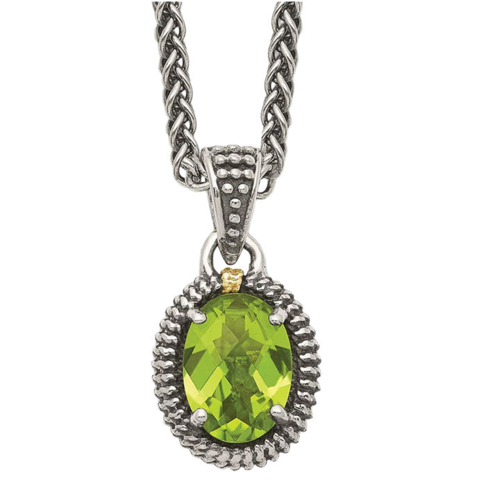 925 Sterling Silver Vintage Green Peridot Oval Necklace