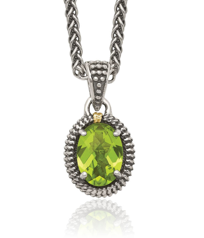 925 Sterling Silver Vintage Green Peridot Oval Necklace