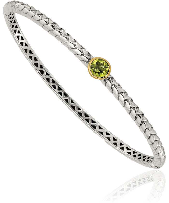 925 Sterling Silver Green Peridot Round Gemstone Bangle Bracelet