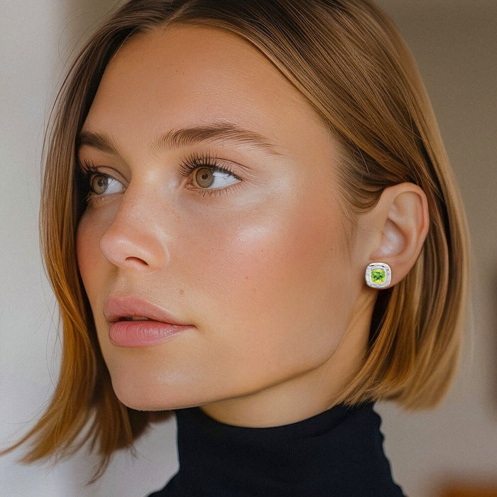 925 Sterling Silver Green Peridot Stud Earrings August Birthstone Jewelry