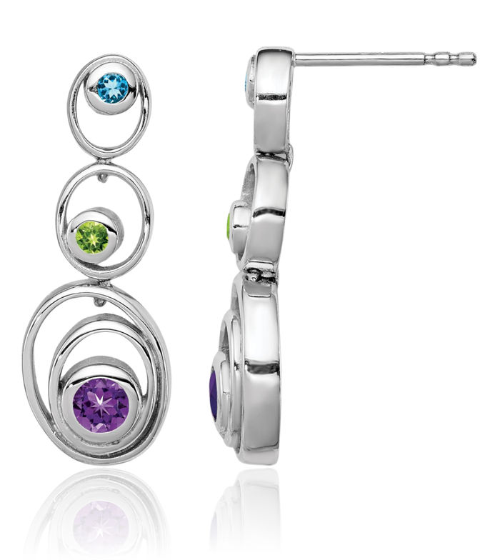 925 Sterling Silver Green Peridot Swiss Blue Topaz Purple Amethyst Drop Dangle Earrings