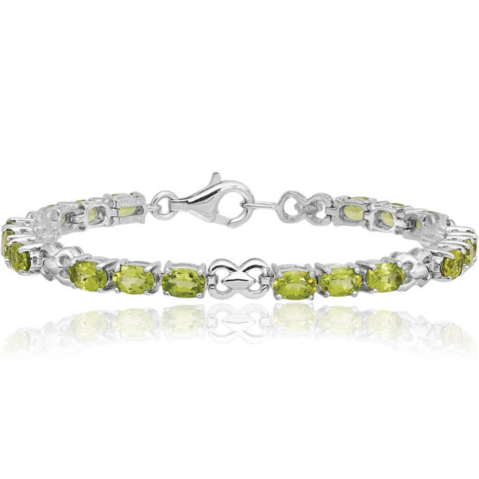 925 Sterling Silver Green Peridot Chain Gemstone Tennis Bracelet