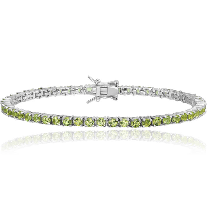 925 Sterling Silver Green Peridot Chain Gemstone Tennis Bracelet