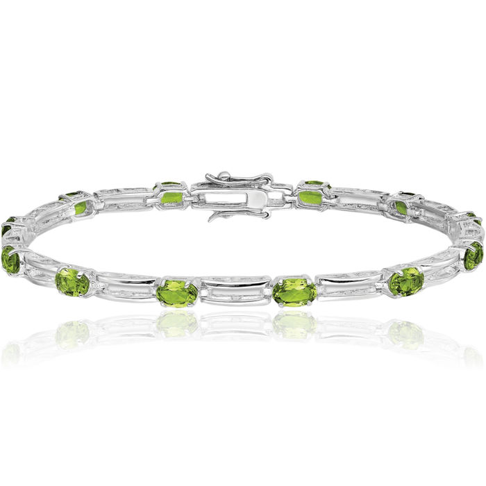 925 Sterling Silver Green Peridot Chain Gemstone Tennis Bracelet