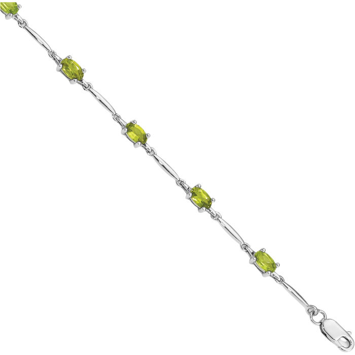 925 Sterling Silver Green Peridot Chain Gemstone Tennis Bracelet