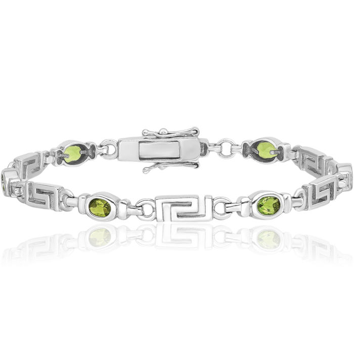 925 Sterling Silver Green Peridot Chain Gemstone Tennis Bracelet