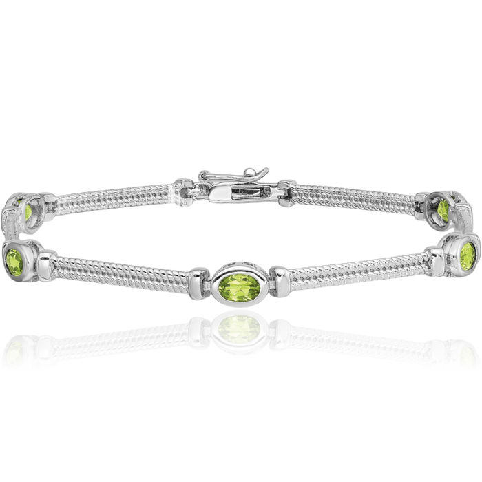 925 Sterling Silver Green Peridot Chain Gemstone Tennis Bracelet