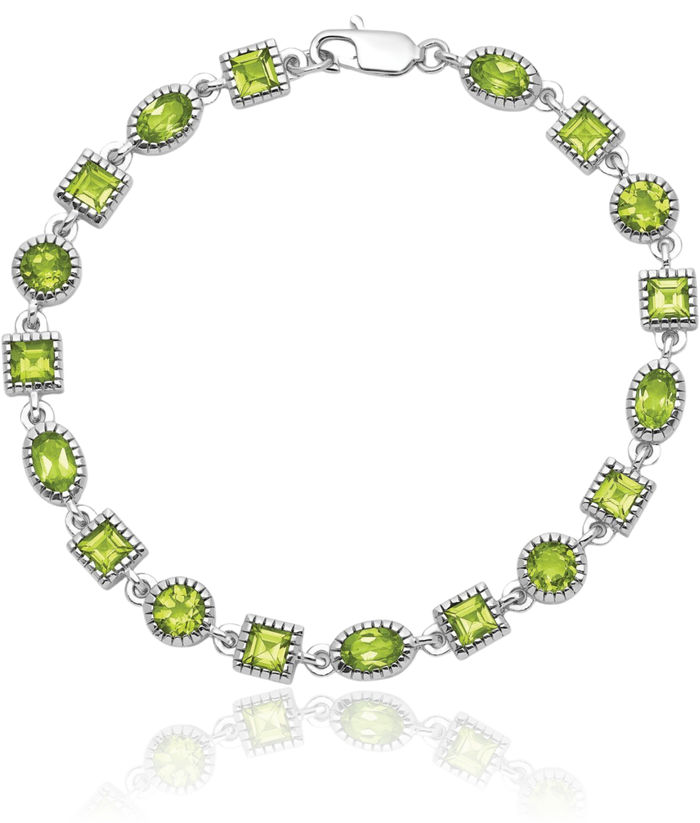 925 Sterling Silver Green Peridot Chain Gemstone Tennis Bracelet