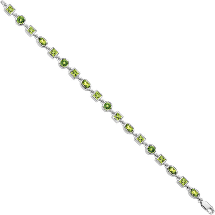 925 Sterling Silver Green Peridot Chain Gemstone Tennis Bracelet