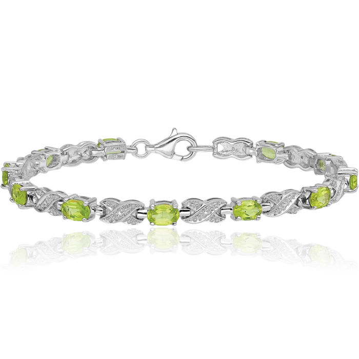 925 Sterling Silver Green Peridot Chain Gemstone Tennis Bracelet