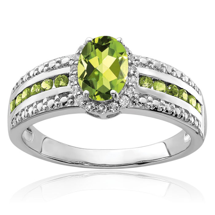 925 Sterling Silver Green Peridot White Topaz Ring Gemstone Band