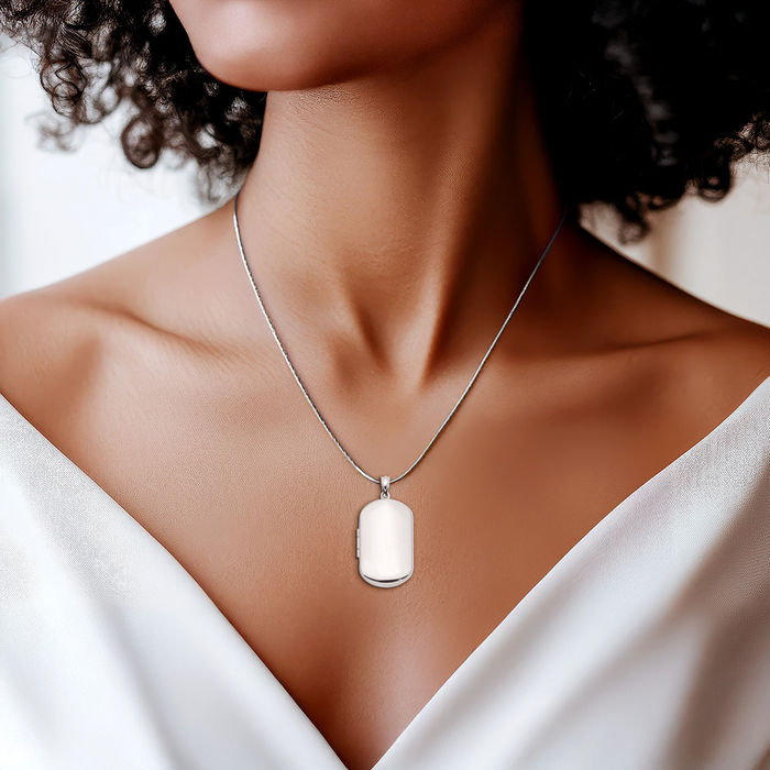 925 Sterling Silver Rectangular Personalized Photo Locket Necklace Picture Pendant Charm