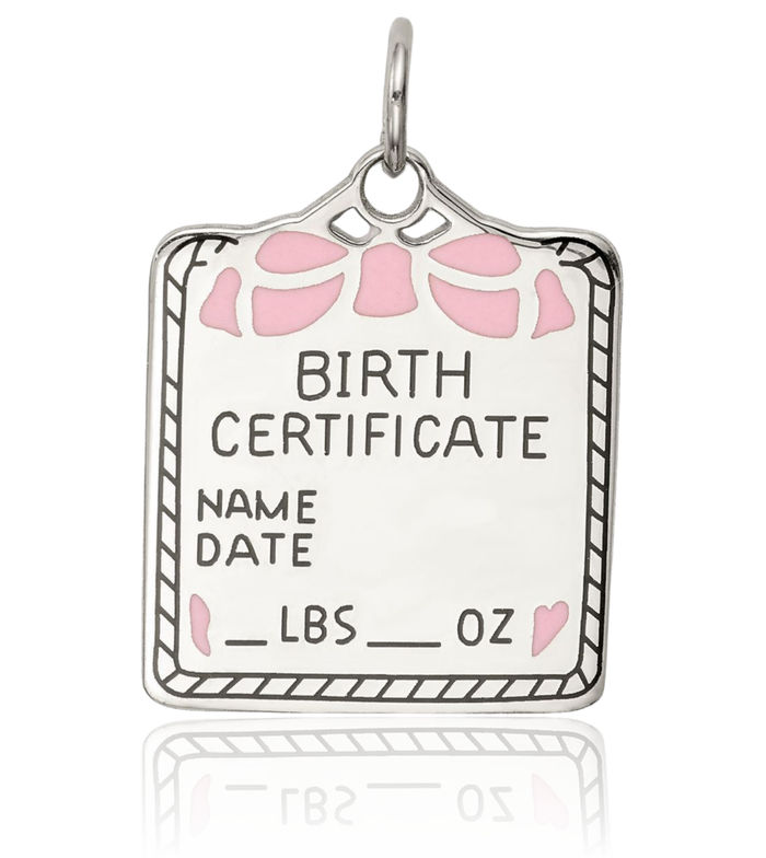 925 Sterling Silver Pink Birth Certificate Necklace Chain Pendant Charm