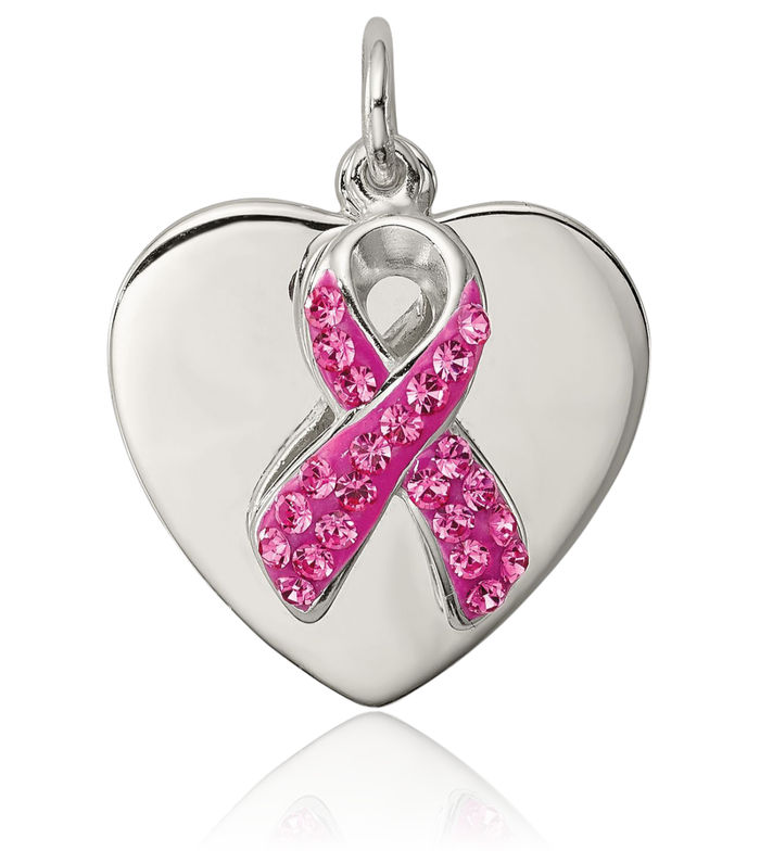 925 Sterling Silver Pink Breast Cancer Awareness Ribbon Heart Necklace Love Pendant Charm