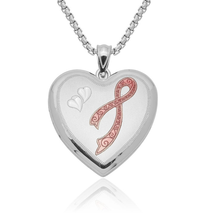 925 Sterling Silver Pink Breast Cancer Awareness Ribbon Heart Personalized Photo Locket Necklace Picture Pendant Charm