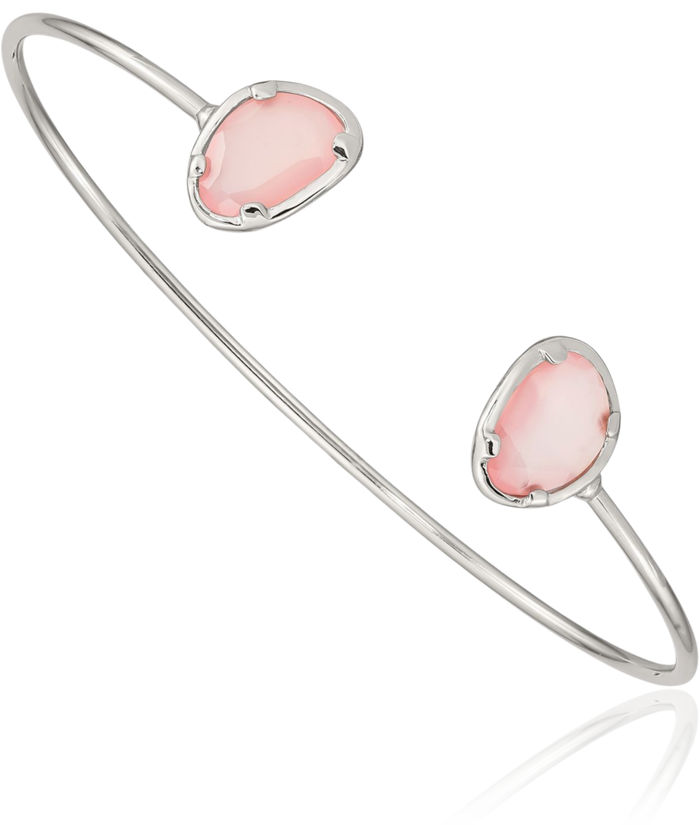 925 Sterling Silver Pink Chalcedony Bangle Bracelet