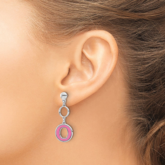 925 Sterling Silver Pink Circle Round Post Drop Dangle Earrings