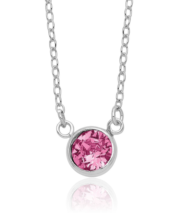 925 Sterling Silver Pink Rhinestone Crystals Necklace Chain