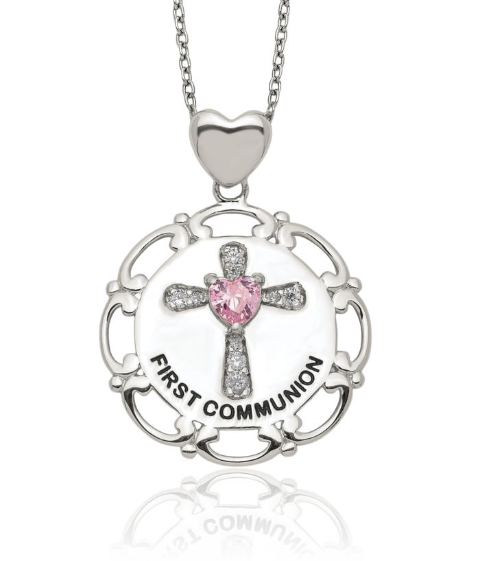 925 Sterling Silver Pink Cubic Zirconia CZ Holy Cross Chain Necklace