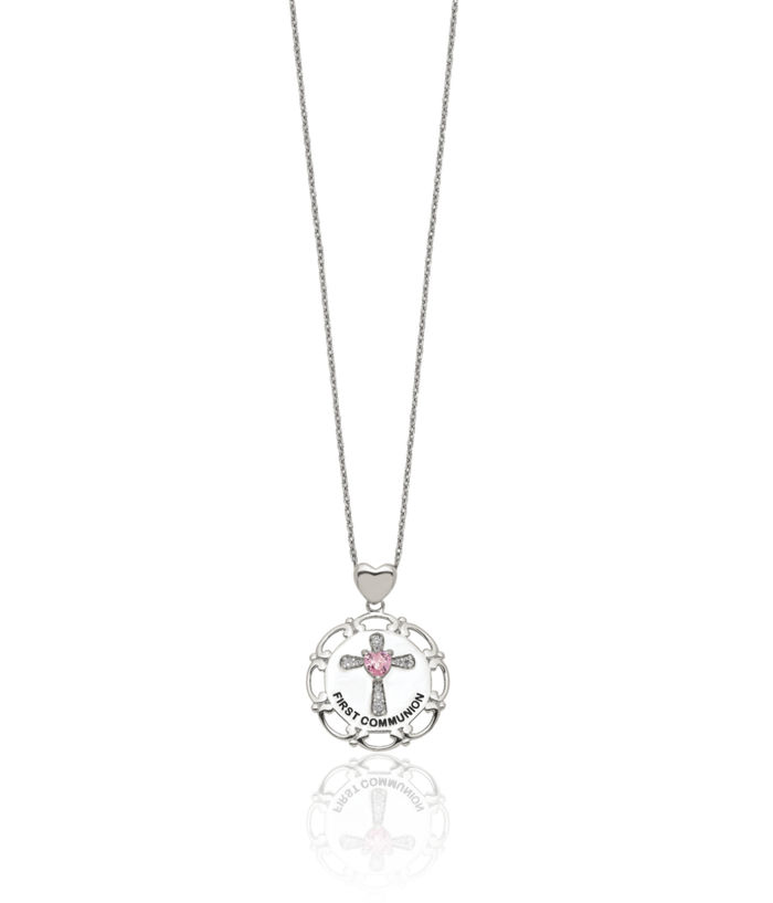 925 Sterling Silver Pink Cubic Zirconia CZ Holy Cross Chain Necklace