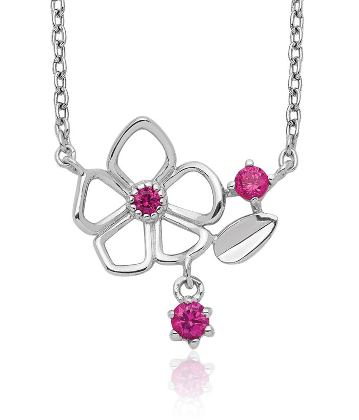 925 Sterling Silver Pink Cubic Zirconia CZ Flower Necklace Chain