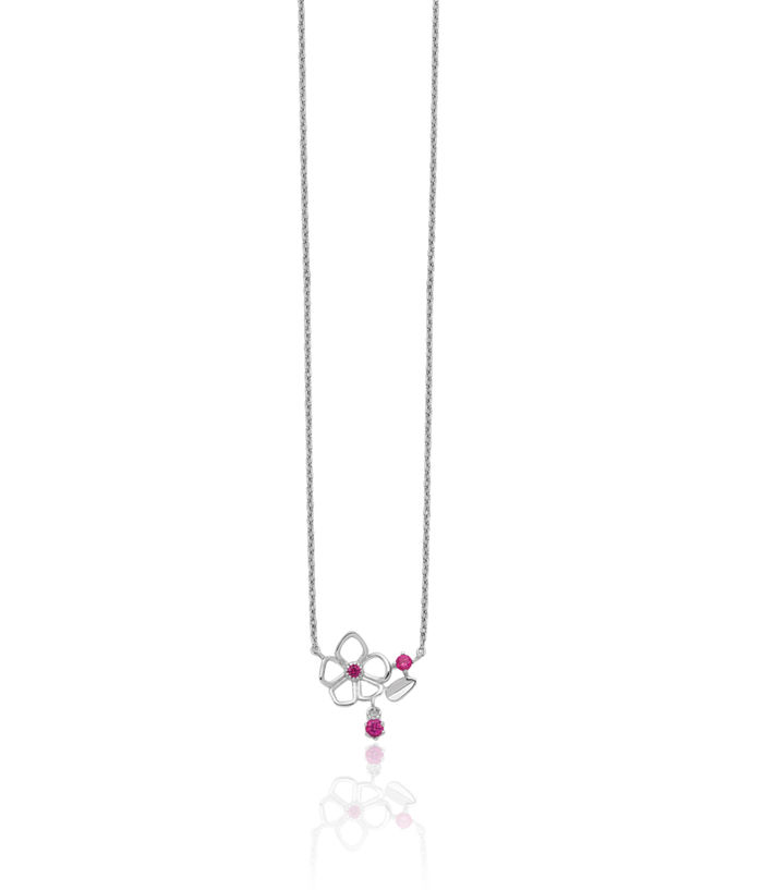 925 Sterling Silver Pink Cubic Zirconia CZ Flower Necklace Chain