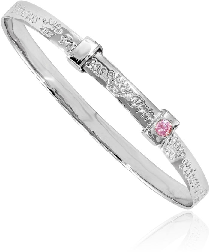 925 Sterling Silver Pink Cubic Zirconia CZ Royal Princess Adjustable Bangle Charm Bracelet