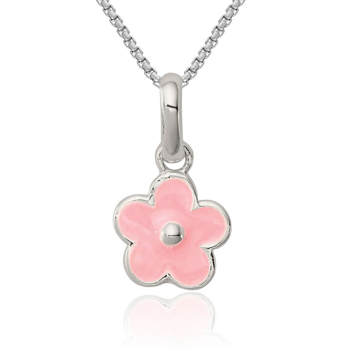 925 Sterling Silver Pink Flower Necklace Chain Pendant Charm