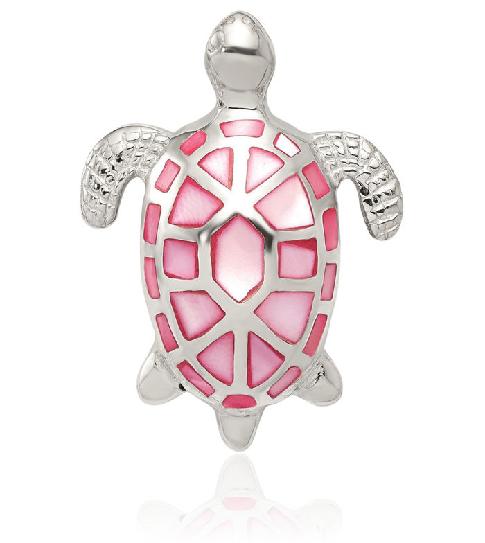 925 Sterling Silver Pink Mother of Pearl Sea Turtle Slide Chain Necklace Pendant Charm