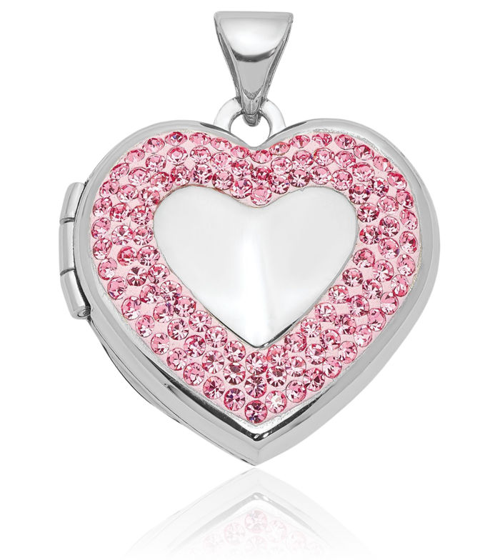 925 Sterling Silver Pink Preciosa Rhinestone Crystals Heart Personalized Photo Locket Necklace Picture Pendant Charm