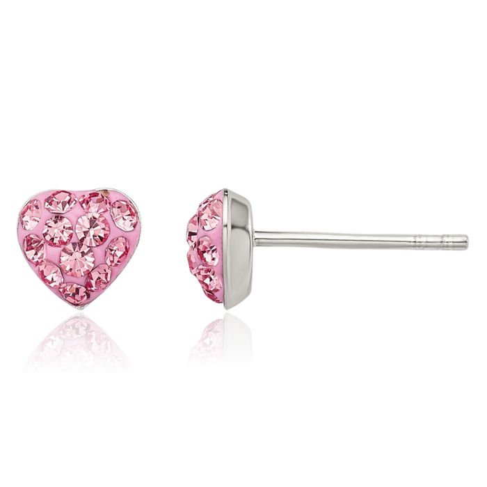 925 Sterling Silver Pink Preciosa Rhinestone Crystals Heart Post Stud Earrings