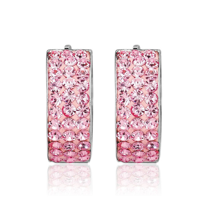925 Sterling Silver Pink Preciosa Rhinestone Crystals Small Hoop Earrings