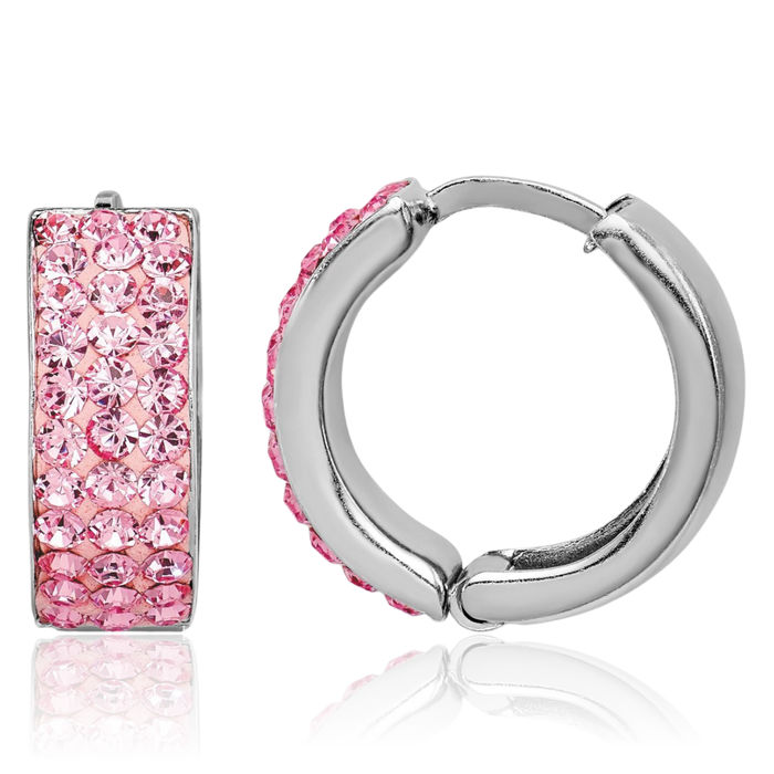 925 Sterling Silver Pink Preciosa Rhinestone Crystals Small Hoop Earrings