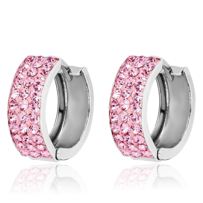 925 Sterling Silver Pink Preciosa Rhinestone Crystals Small Hoop Earrings