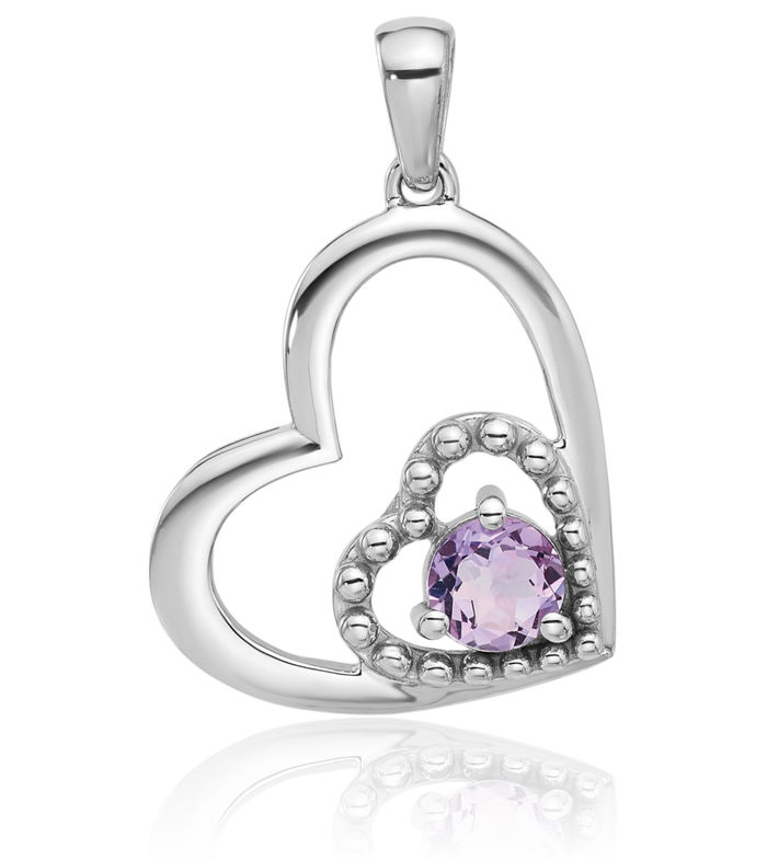 925 Sterling Silver Pink Quartz Double Heart Necklace Gemstone Pendant Charm