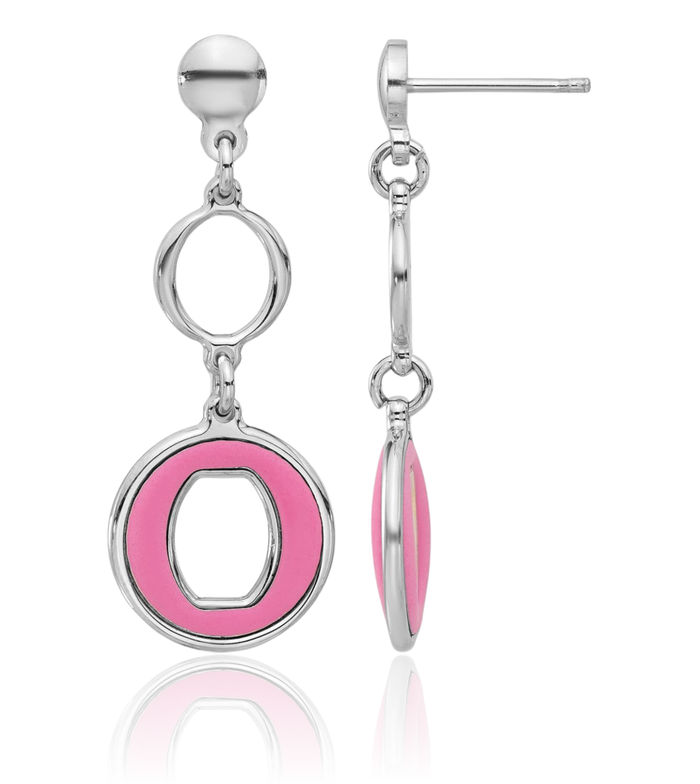 925 Sterling Silver Pink Circle Round Post Drop Dangle Earrings