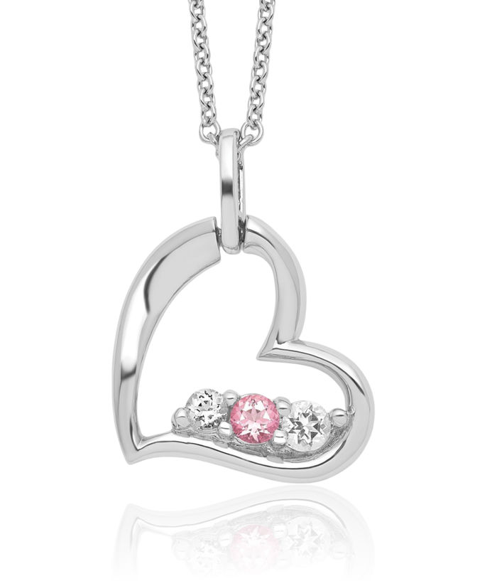 925 Sterling Silver Pink Topaz Heart of Strength Chain Necklace Gemstone Pendant Charm