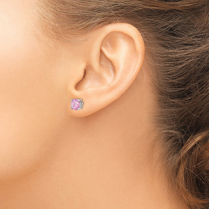 925 Sterling Silver Pink White Blue 7mm Round Lab Opal 3 Pair Set of Studs Gemstone Earrings