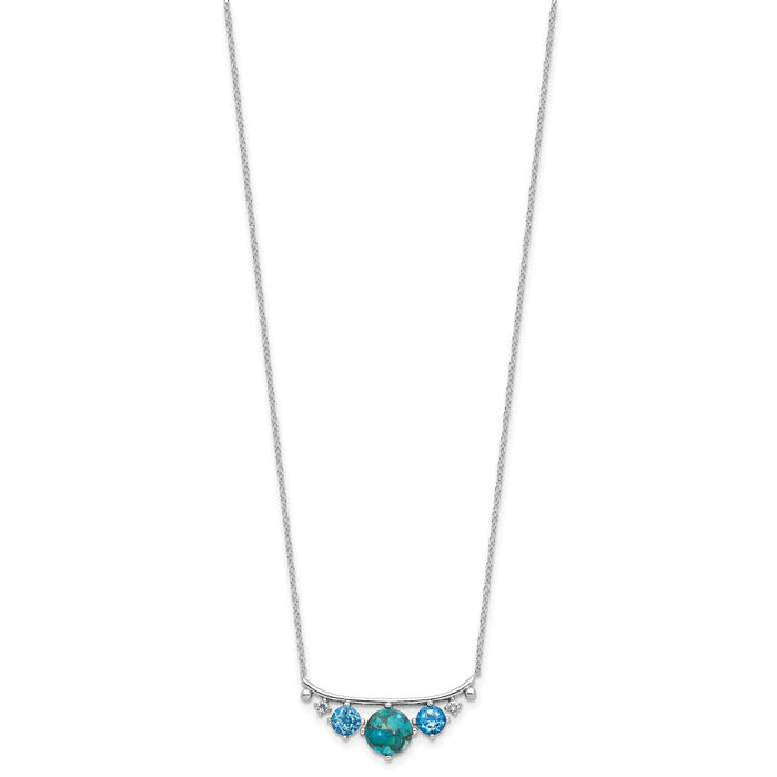 925 Sterling Silver Multi-color Cubic Zirconia CZ Blue Turquoise Necklace Chain